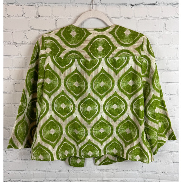 CHICO'S green ecru 100% linen 3/4 sleeve short unlined blazer jacket size 0 (S) - Picture 7 of 7